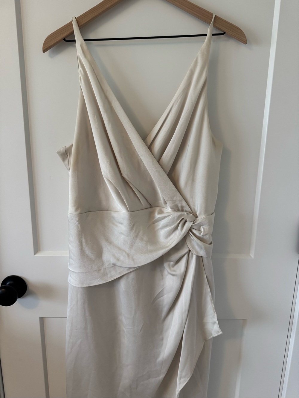 Express Cream Wrap Midi Dress with Side Knot Detail, Size XL - Picture 2 of 5